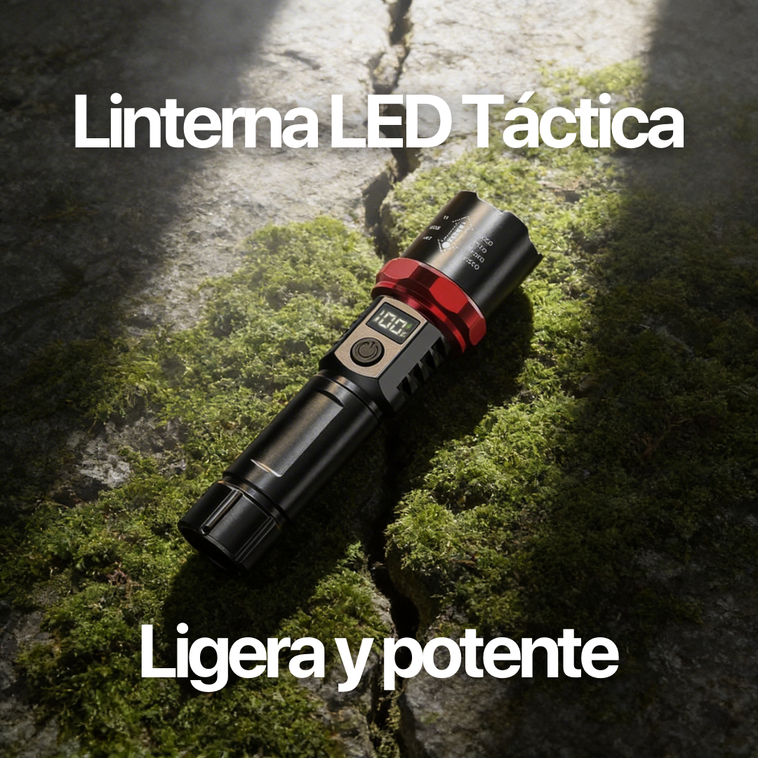 Linterna LED Táctica Recargable, USB C, Zoom Telescópico 2000x, Ligera y potente