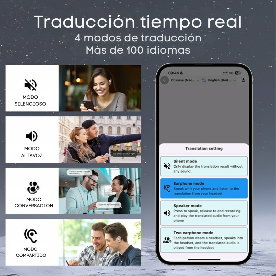 Audífono ergonómico con traductor IA