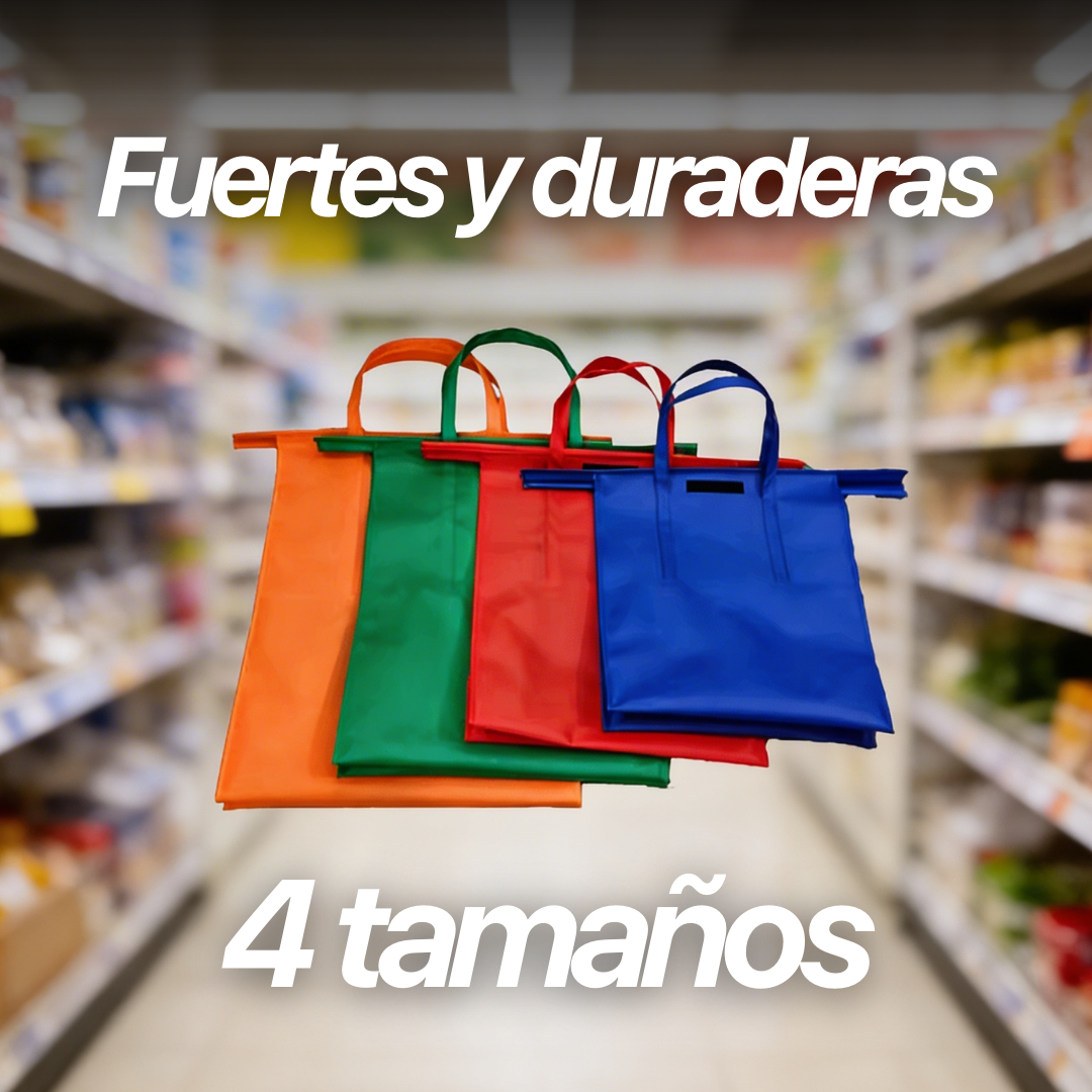 Bolsas para compras reutilizables, tamaño estándar, 4 tamaños, resistentes, fácil de usar y guardar